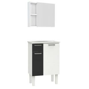 Conjunto Para Banheiro Aço Araça 60 Espelho Ameixa Cozimax Branco/Preto