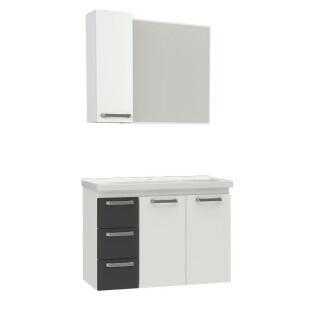 Conjunto Para Banheiro Aço Damasco 80 Suspenso Com Espelho Cozimax Branco/Preto