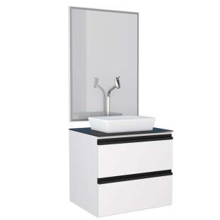 Conjunto Para Banheiro Aço Gaia 60 com Espelho e Cuba de Louça Linea Cozimax Branco