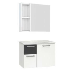 Conjunto Para Banheiro Aço Gabinete Kiwi 60 Espelho Ameixa Cozimax Branco/Preto