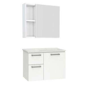 Conjunto Para Banheiro Aço Gabinete Kiwi 60 Espelho Ameixa Cozimax Branco