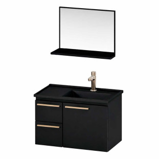 Conjunto para Banheiro em Aço 62x38x36cm Caja 60 com Espelho Cozimax Preto