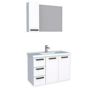 Conjunto Para Banheiro Aço Gabinete Damasco 80 Suspenso Com Espelho Cozimax Branco