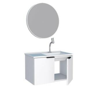 Conjunto Para Banheiro Aço Gabinete Parati 60 Com Lavatório e Espelho Luna Cozimax Branco