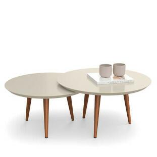 Conjunto com 2 Mesas de Centro Redonda Luna Patrimar Off White