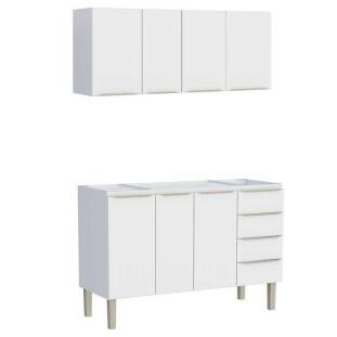 Cozinha Completa Aço Gabinete Para Pia 140cm com Armário Aéreo Flora Cozimax Branco