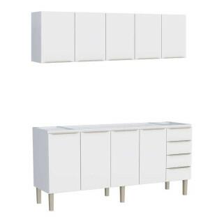 Cozinha Completa Aço Gabinete Para Pia 200cm com Armário Aéreo Flora Cozimax Branco