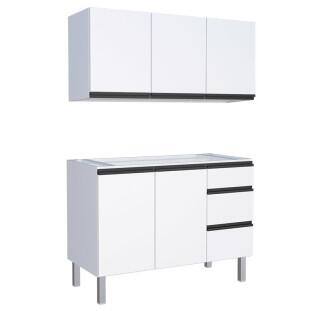 Cozinha Completa Gabinete Para Pia e Armário Aéreo Gaia 120cm Cozimax Branco 