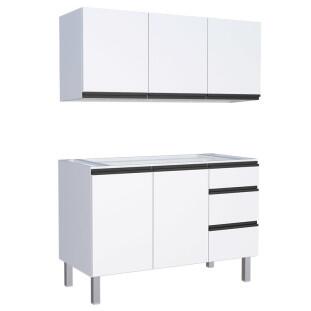 Cozinha Completa Gabinete Para Pia e Armário Aéreo Gaia 140cm Cozimax Branco 