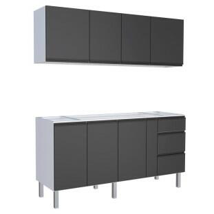 Cozinha Completa Gabinete Para Pia e Armário Aéreo Gaia 180cm Cozimax Preto