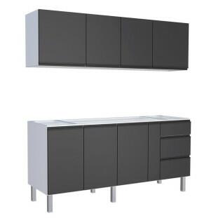Cozinha Completa Gabinete Para Pia e Armário Aéreo Gaia 200cm Cozimax Preto
