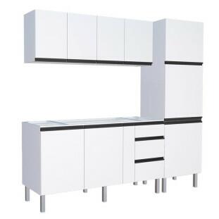 Cozinha Completa 220cm Gabinete Para Pia Com Armário Aéreo e Paneleiro Gaia Cozimax Branco