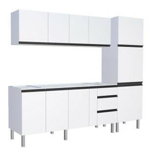 Cozinha Completa 260cm Gabinete Para Pia Com Armário Aéreo e Paneleiro Gaia Cozimax Branco