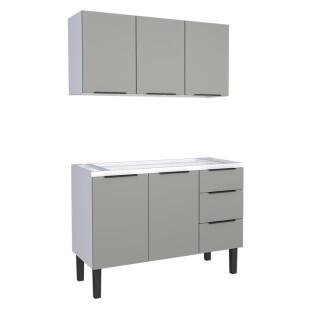 Cozinha Completa Gabinete Para Pia 120cm e Armário Aéreo Júpiter Cozimax Cinza Argila