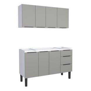 Cozinha Completa Gabinete Para Pia 140cm e Armário Aéreo Júpiter Cozimax Cinza Argila