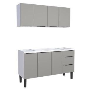 Cozinha Completa Gabinete Para Pia 150cm e Armário Aéreo Júpiter Cozimax Cinza Argila