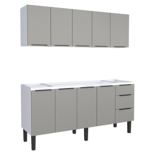 Cozinha Completa Gabinete Para Pia 180cm e Armário Aéreo Júpiter Cozimax Cinza Argila
