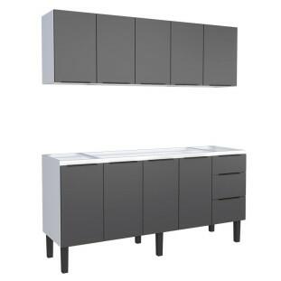 Cozinha Completa Gabinete Para Pia 180cm e Armário Aéreo Júpiter Cozimax Preto
