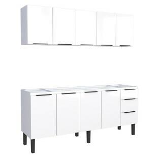 Cozinha Completa Gabinete Para Pia 200cm e Armário Aéreo Júpiter Cozimax Branco
