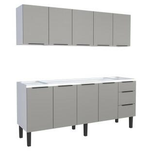 Cozinha Completa Gabinete Para Pia 200cm e Armário Aéreo Júpiter Cozimax Cinza Argila