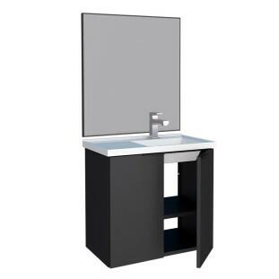 Conjunto Banheiro Aço Gabinete Umbu 60 Lavatório Com Espelho Bisotê Cozimax Preto