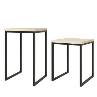 Conjunto de Mesas Lateral e Apoio Para Sala 40x40 Iron EAX Móveis Off White