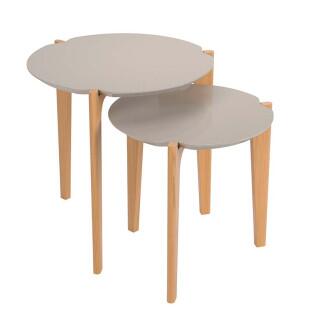 Conjunto de Mesa Lateral Florida 50cm e 60cm Lukaliam Off White/Freijo