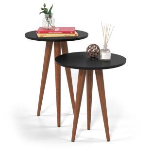 Kit com 2 Mesas Apoio e Lateral Retrô Redonda Slim Patrimar Preto