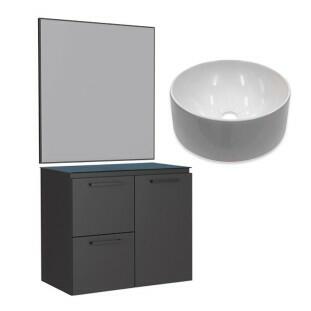Conjunto Banheiro Aço Gabinete Osiris 60 Com Espelho Gaia e Cuba Domo Cozimax Preto