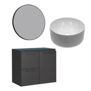 Conjunto Banheiro Aço Gabinete Osiris 60 Com Espelho Luna e Cuba Domo Cozimax Preto