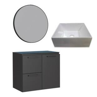Conjunto Banheiro Aço Gabinete  Osiris 60 Com Espelho Luna e Cuba Prisma Cozimax Preto