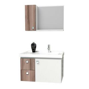 Conjunto Para Banheiro Madeira Gabinete e Espelho Moara 60 Cozimax Branco/Tamarindo