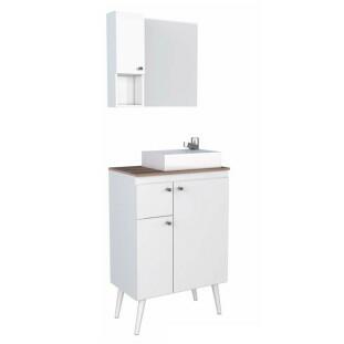 Conjunto de Banheiro Retrô Itauna 60 Cuba Prisma Base Cozimax Branco/Tamarindo