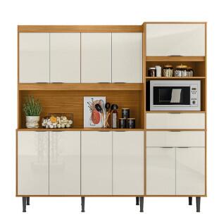 Cozinha Completa 200cm 11 Portas 2 Gaveta Bahamas Lukaliam Tauari/Off White