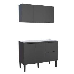 Cozinha Completa de Madeira Gabinete Para Pia 120cm e Armário Aéreo Cisne Cozimax Preto