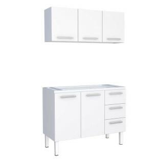 Cozinha de Aço Gabinete Para Pia 120cm com Armário Aéreo Vênus Cozimax Branco