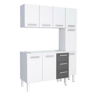Cozinha Completa de Aço Gabinete Para Pia 140cm com Aéreo e Paneleiro Vênus Cozimax Branco/Preto