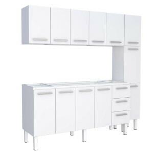 Cozinha Completa de Aço Gabinete Para Pia 180cm com Aéreo e Paneleiro Vênus Cozimax Branco