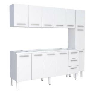 Cozinha Completa de Aço Gabinete Para Pia 200cm com Aéreo e Paneleiro Vênus Cozimax Branco
