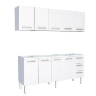 Cozinha de Aço Gabinete Para Pia 200cm com Armário Aéreo Vênus Cozimax Branco