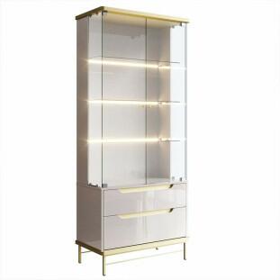 Cristaleira Com LED Vidro 182x76cm Adhalia Lukaliam Off White/Dourado