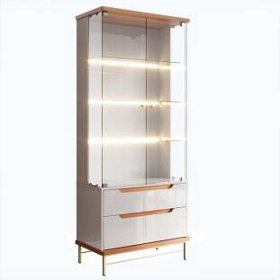 Cristaleira Com LED Vidro 182x76cm Adhalia Lukaliam Off White/Jequitiba