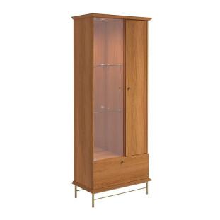 Cristaleira Com LED Vidro Espelho Pés de Aço 180x72cm Império Lukaliam Jequitiba