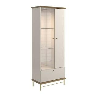 Cristaleira Com LED Vidro Espelho Pés de Aço 180x72cm Império Lukaliam Off White/Dourado