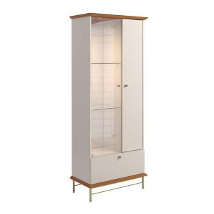 Cristaleira Com LED Vidro Espelho Pés de Aço 180x72cm Império Lukaliam Off White/Jequitiba