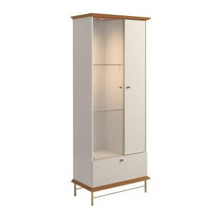 Cristaleira Com LED Vidro e Pés de Aço 180x72cm Império Lukaliam Off White/Jequitiba