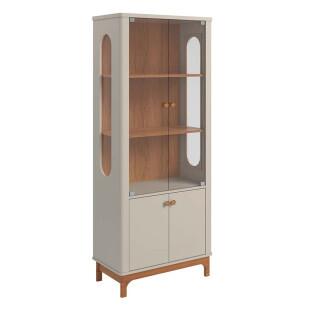 Cristaleira de Vidro e Madeira Sem Espelho 180x74cm Jade Lukaliam Off White/Jequitiba