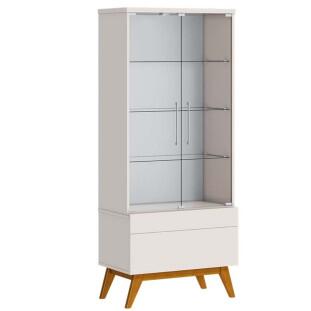 Cristaleira Moderna 73x165 Classic 1G com LED 1 Gaveta Imcal Off White