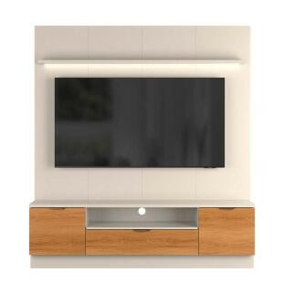 Estante Home Sala 180cm Para TV 75 Pol Atenas Lukaliam Off White/Jequitiba