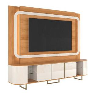 Estante Home Sala 240cm Para TV 75 Pol Atlanta Lukaliam Jequitiba/Off White
